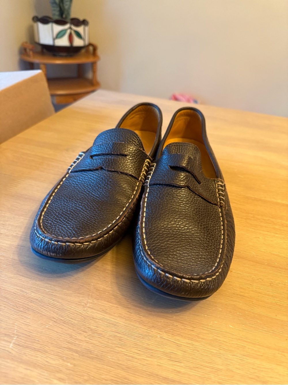 Austen Heller Men's Dark Brown Pebbled Leather Penny Loafers